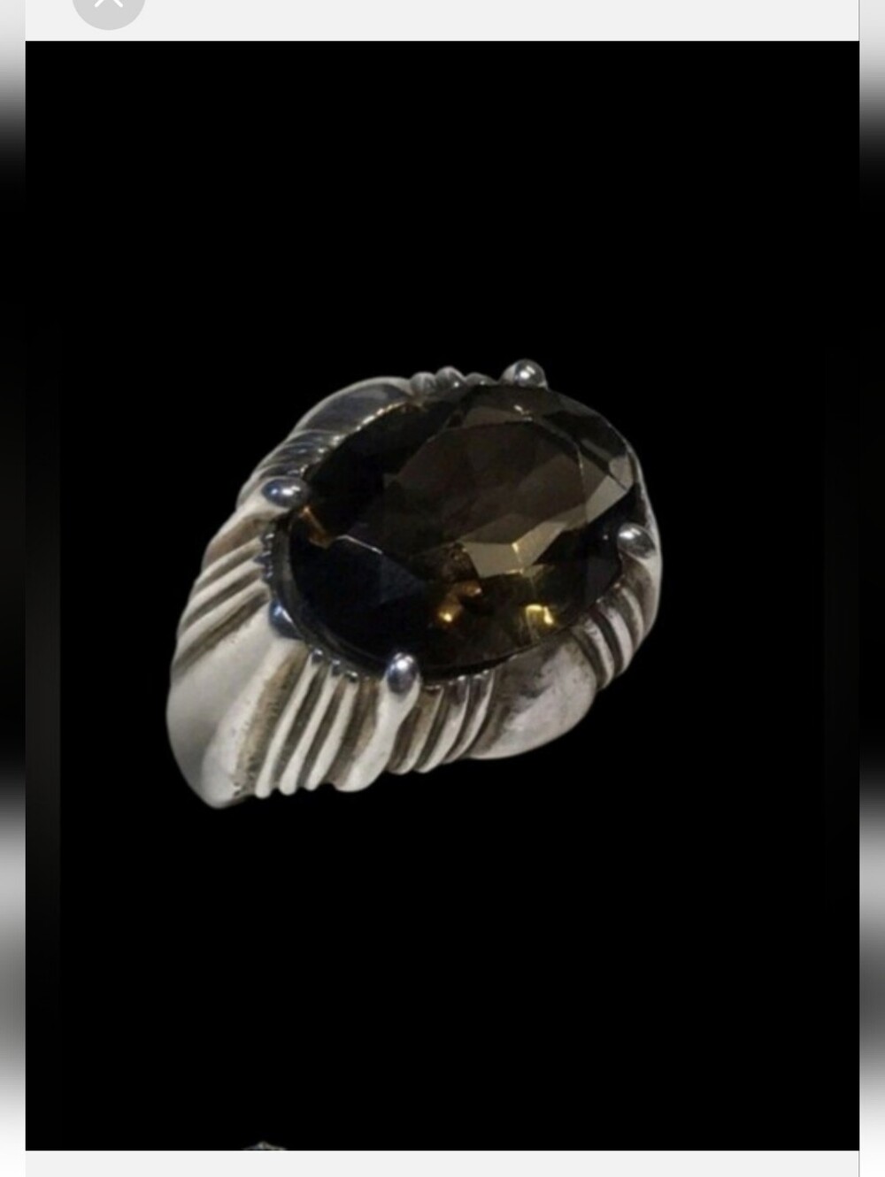 925 Sterling Silver Vintage Kabana Smoky Topaz Statement Ring Size 8